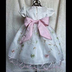 Baby Girl Formal Dress Ivory with Embroidered Flowers